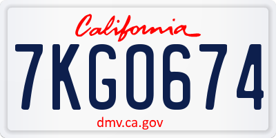 CA license plate 7KGO674