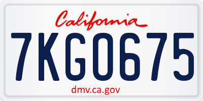 CA license plate 7KGO675