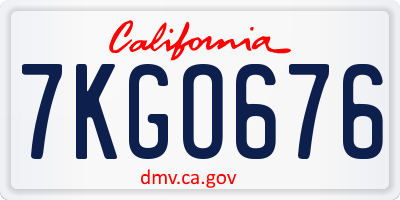 CA license plate 7KGO676
