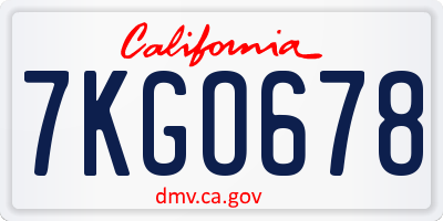 CA license plate 7KGO678