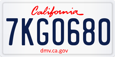 CA license plate 7KGO680