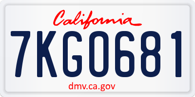 CA license plate 7KGO681