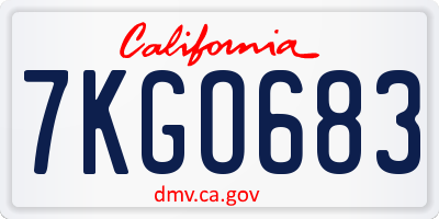 CA license plate 7KGO683