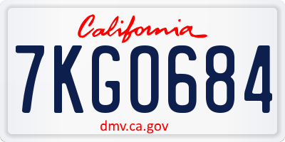 CA license plate 7KGO684