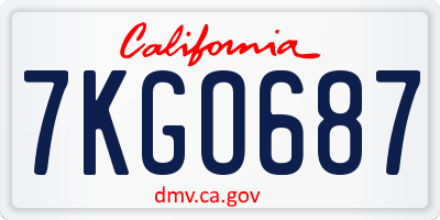 CA license plate 7KGO687