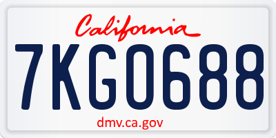 CA license plate 7KGO688