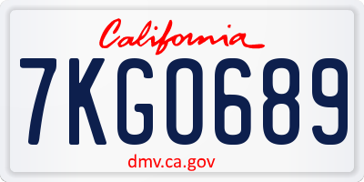 CA license plate 7KGO689