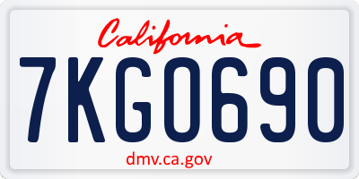 CA license plate 7KGO690