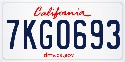 CA license plate 7KGO693