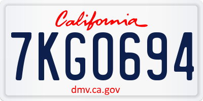 CA license plate 7KGO694
