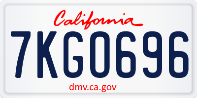 CA license plate 7KGO696