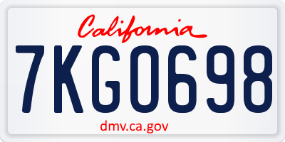 CA license plate 7KGO698