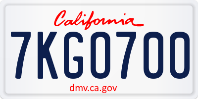 CA license plate 7KGO700