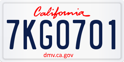 CA license plate 7KGO701