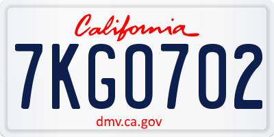 CA license plate 7KGO702