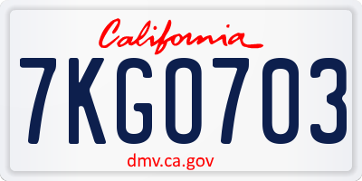 CA license plate 7KGO703