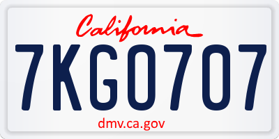 CA license plate 7KGO707