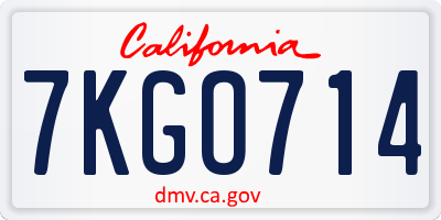 CA license plate 7KGO714