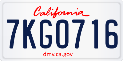 CA license plate 7KGO716