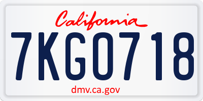 CA license plate 7KGO718