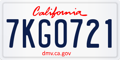 CA license plate 7KGO721