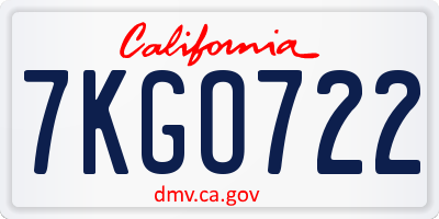 CA license plate 7KGO722