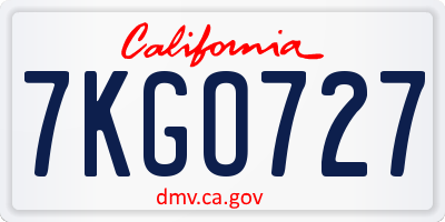 CA license plate 7KGO727