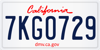 CA license plate 7KGO729