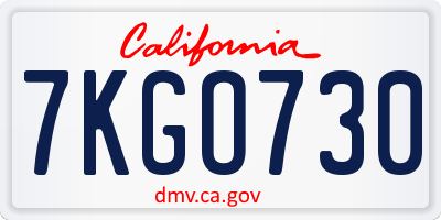 CA license plate 7KGO730