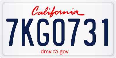 CA license plate 7KGO731