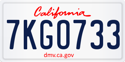 CA license plate 7KGO733