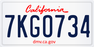 CA license plate 7KGO734