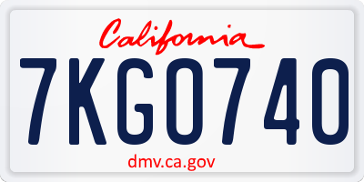 CA license plate 7KGO740