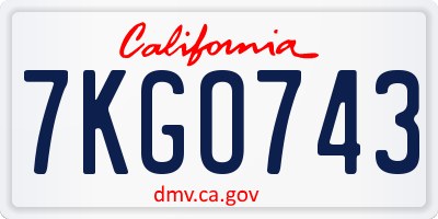 CA license plate 7KGO743