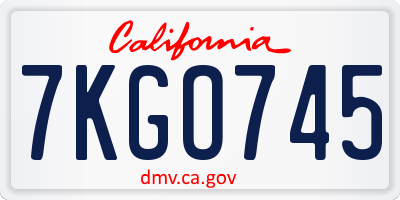 CA license plate 7KGO745