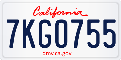 CA license plate 7KGO755
