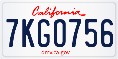 CA license plate 7KGO756
