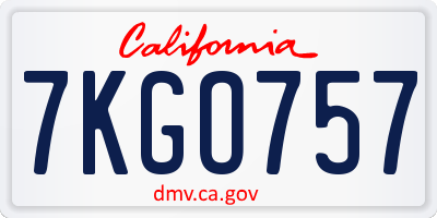 CA license plate 7KGO757