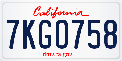 CA license plate 7KGO758