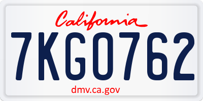 CA license plate 7KGO762