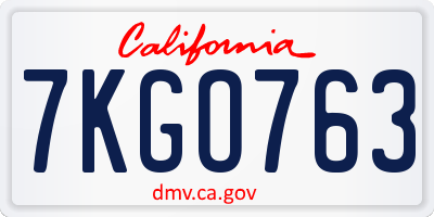 CA license plate 7KGO763