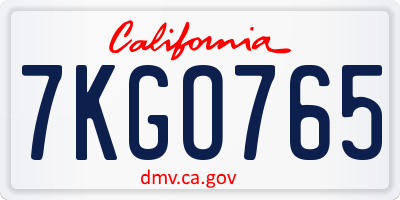CA license plate 7KGO765