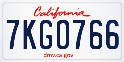 CA license plate 7KGO766
