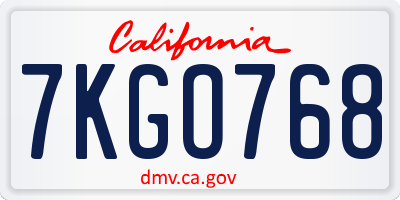 CA license plate 7KGO768