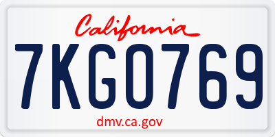 CA license plate 7KGO769
