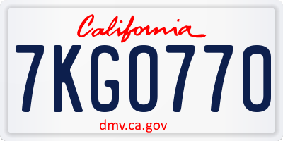 CA license plate 7KGO770