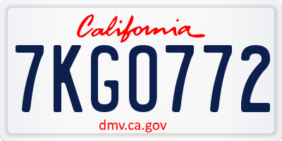 CA license plate 7KGO772