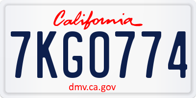 CA license plate 7KGO774