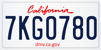 CA license plate 7KGO780