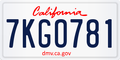CA license plate 7KGO781